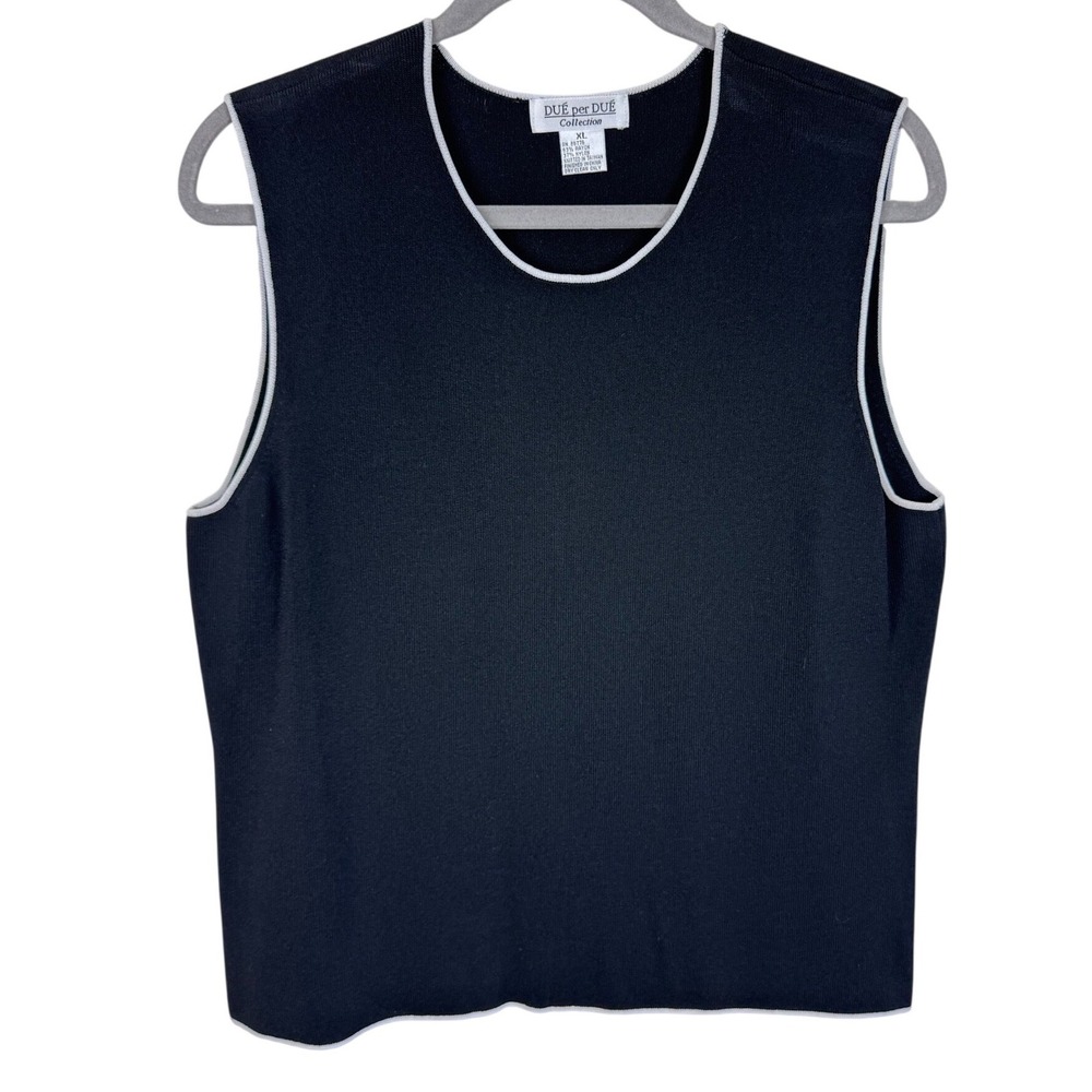 DUE per DUE Collection Vtg Womens XL Black Contrast Trim Knit Sweater Tank Top